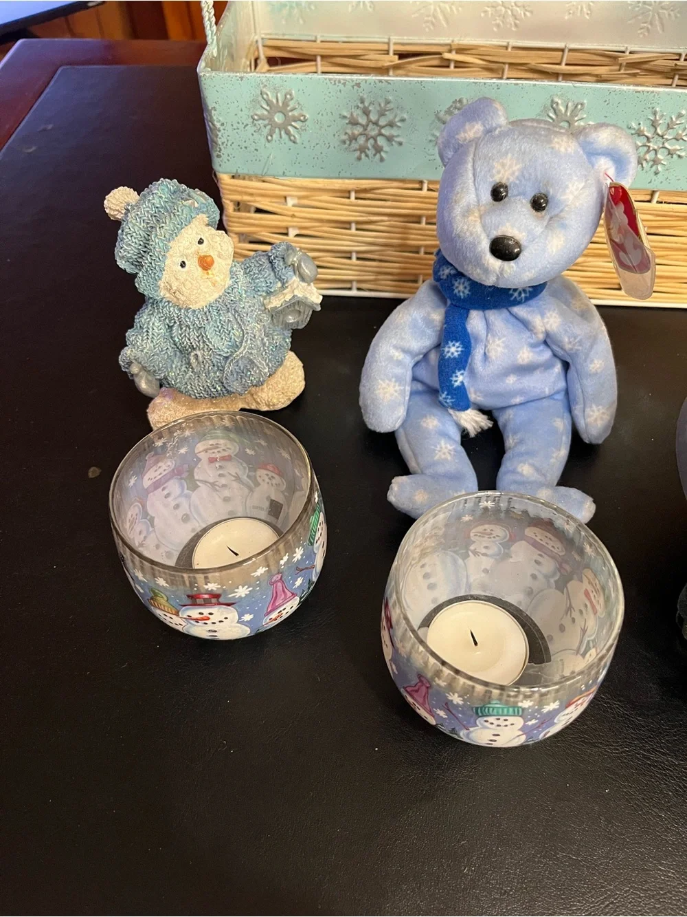 Lot of Blue Snowflake Decor with Plush Bear - Seasonal Home Decor